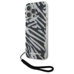 Coque Karl Lagerfeld IML motif zèbre et cordon pour iPhone 16 Pro (noir)