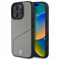 Coque Téléphone - BMW - iPhone 16 Pro Max - Cuir Texturé - Gris - Élégante et Robuste