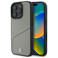 Coque Téléphone - BMW - iPhone 16 Pro Max - Cuir Texturé - Gris - Élégante et Robuste