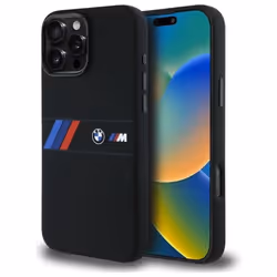 Coque en silicone - BMW - BMHMP16X23SAXK - MagSafe - iPhone 16 Pro Max - Noir avec bande centrale