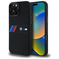 Coque en silicone - BMW - BMHMP16X23SAXK - MagSafe - iPhone 16 Pro Max - Noir avec bande centrale