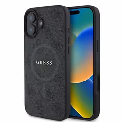 Coque pour iPhone 16 Plus - Guess 4G Ring Classic Logo MagSafe (GUHMP16MG4GFRK) - Noir