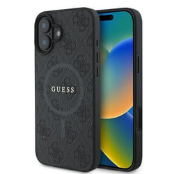 Coque pour iPhone 16 Plus - Guess 4G Ring Classic Logo MagSafe (GUHMP16MG4GFRK) - Noir