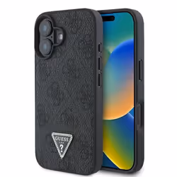 Coque pour iPhone 16 - Guess Cuir 4G Triangle Strass Triangle (GUHCP16SP4TDPK) - Noir