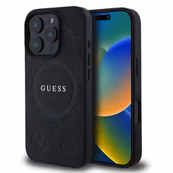 Coque Rigide - GUESS - Saffiano Peony Classic Logo - MagSafe - Noir - iPhone 16 Pro