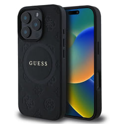 Coque Rigide - GUESS - Saffiano Peony Classic Logo - MagSafe - Noir - iPhone 16 Pro