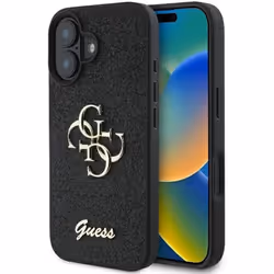 Coque pour iPhone 16 Plus - Guess Glitter Fixe Big 4G (GUHCP16MHG4SGK) - Noir