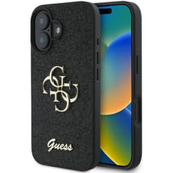Coque pour iPhone 16 Plus - Guess Glitter Fixe Big 4G (GUHCP16MHG4SGK) - Noir