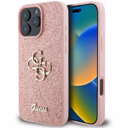 Coque Rigide - GUESS - Fixed Glitter Big 4G - TPU - Rose - Compatible iPhone 16 Pro Max