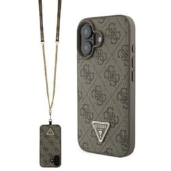 Coque pour iPhone 16 - Guess Leather Metal Logo Metal Logo Strass Bandoulière (GUHCP16SP4TDSCPW) - Marron