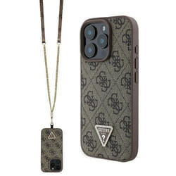 Coque pour iPhone 16 Pro - Guess Cuir Logo Métal Logo Métal Strass Bandoulière (GUHCP16LP4TDSCPW) - Marron