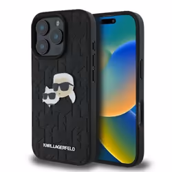 Coque téléphone - Karl Lagerfeld - iPhone 16 Pro Max - Cuir Saffiano - Monogram - Protection anti-rayures