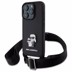 Coque téléphone - Karl Lagerfeld - iPhone 16 Pro - Cuir Saffiano - Lanière réglable - Protection anti-rayures