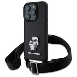 Coque téléphone - Karl Lagerfeld - iPhone 16 Pro - Cuir Saffiano - Lanière réglable - Protection anti-rayures