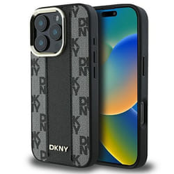Coque pour téléphone - DKNY - iPhone 16 Pro Max - Cuir - Motif Checkered - Noir
