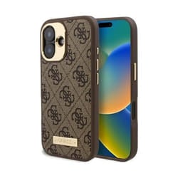 Coque Guess Hardcase 4G Logo Plate MagSafe pour iPhone 16 Plus - Brown