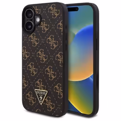 Coque pour iPhone 16 - Guess Hardcase 4G Triangle Métal Logo Métal (GUHCP16SPG4GPK) - Noir