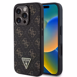 Coque pour iPhone 16 Pro Max - Guess Hardcase 4G Triangle Métal Logo Métal (GUHCP16XPG4GPK) - Noir