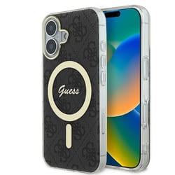Coque pour iPhone 16 - Guess IML 4G MagSafe (GUHMP16SH4STK) - Noir