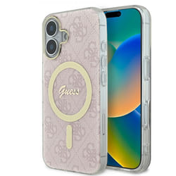 Coque pour iPhone 16 - Guess IML 4G MagSafe (GUHMP16SH4STP) - Rose