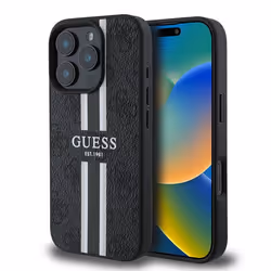 Coque pour iPhone 16 Pro Max - Guess Hardcase 4G Rayures Imprimées MagSafe (GUHMP16XP4RPSK) - Noir