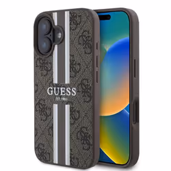 Coque pour iPhone 16 - Guess Hardcase 4G Rayures Imprimées MagSafe (GUHMP16SP4RPSW) - Marron