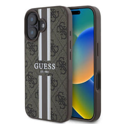 Coque pour iPhone 16 - Guess Hardcase 4G Rayures Imprimées MagSafe (GUHMP16SP4RPSW) - Marron