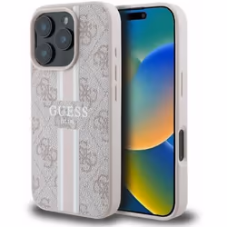 Coque rigide - Guess - GUHMP16XP4RPSP - iPhone 16 Pro Max - Rose - Rayures imprimées