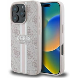 Coque rigide - Guess - GUHMP16XP4RPSP - iPhone 16 Pro Max - Rose - Rayures imprimées