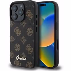 Coque Rigide - GUESS - Peony Script - MagSafe - Cuir Écologique - Noir - iPhone 16 Pro