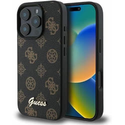 Coque Rigide - GUESS - Peony Script - MagSafe - Cuir Écologique - Noir - iPhone 16 Pro