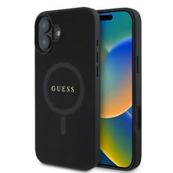 Coque pour iPhone 16 Plus - Guess Saffiano Classic Logo MagSafe (GUHMP16MPSAHMCK) - Noir