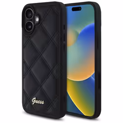 Coque pour iPhone 16 Plus - Logo en métal matelassé Guess (GUHCP16MPSQSQSQSK) - Noir