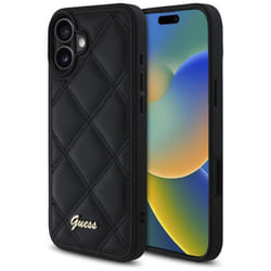 Coque pour iPhone 16 Plus - Logo en métal matelassé Guess (GUHCP16MPSQSQSQSK) - Noir