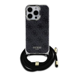 Coque Arrière pour iPhone 16 Pro Max avec Bandoulière Imprimée IML 4G Guess Noir
