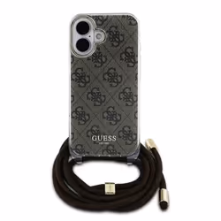 Coque Arrière pour iPhone 16 avec Bandoulière Imprimée IML 4G Guess Marron