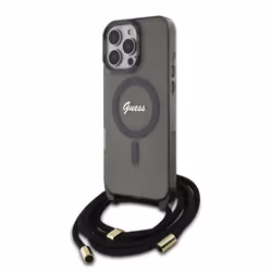 Coque pour iPhone 16 Pro - Guess IML Crossbody Cord Cord Script MagSafe (GUHMP16LHCTSGNSK) - Noir