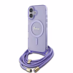 Coque pour iPhone 16 - Guess IML Crossbody Crossbody Cord Script MagSafe (GUHMP16SHCTSGNSU) - Purple