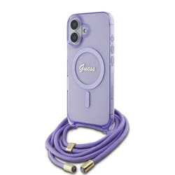Coque pour iPhone 16 - Guess IML Crossbody Crossbody Cord Script MagSafe (GUHMP16SHCTSGNSU) - Purple