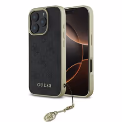 Coque pour iPhone 16 Pro Max - Guess Hardcase 4G Charms Collection (GUHCP16XGF4GGR) - Noir