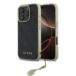 Coque pour iPhone 16 Pro Max - Guess Hardcase 4G Charms Collection (GUHCP16XGF4GGR) - Noir