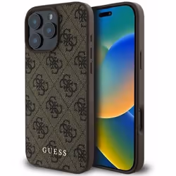 Coque Rigide - GUESS - 4G Classic Logo - Compatible iPhone 16 Pro 6.3 - Cuir Écologique - Marron