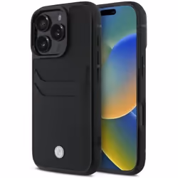 Étui de protection CG MOBILE BMW BMHCP16X22RSEPK pour iPhone 16 Pro Max 69 Noir Avec fente pour cartes en cuir