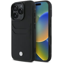 Étui de protection CG MOBILE BMW BMHCP16X22RSEPK pour iPhone 16 Pro Max 69 Noir Avec fente pour cartes en cuir