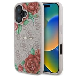 Guess 4G Flower Printed Hardcase with MagSafe for iPhone 16 6.1 Pink - GUHMP16SP4ROPEMCP