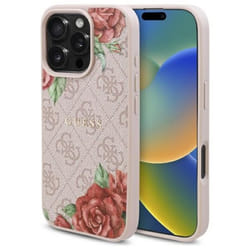 Coque pour iPhone 16 Pro Max - Guess Hardcase 4G Flower Print Flower Print MagSafe (GUHMP16XP4ROPEMCP) - Rose