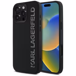 Coque pour iPhone 16 Pro Max - Karl Lagerfeld 3D Design (KLHCP16XRBKKGVVCK) - Logo pailleté allongé en caoutchouc