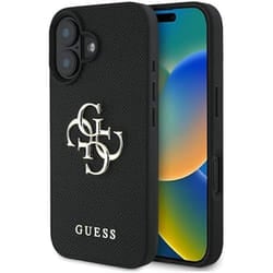 Coque pour iPhone 16 Pro - Guess - Grand Logo 4G - Éco-cuir - Rigide - Noir