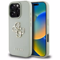 Coque pour iPhone 16 Pro Max (vert) Guess grainé grand Logo 4G petit Logo classique