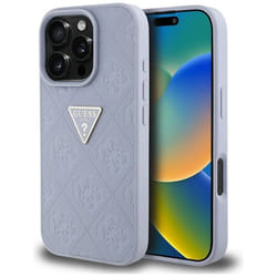 Coque pour iPhone 16 Pro Max (violet) Guess Hot Stamp 4G motif Triangle Logo en métal